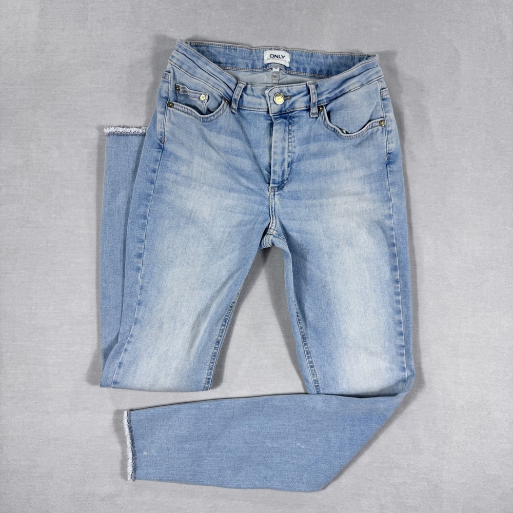 ONLY Women's Blue‎ Denim Skinny Jeans Distressed Raw Hem Size M 32